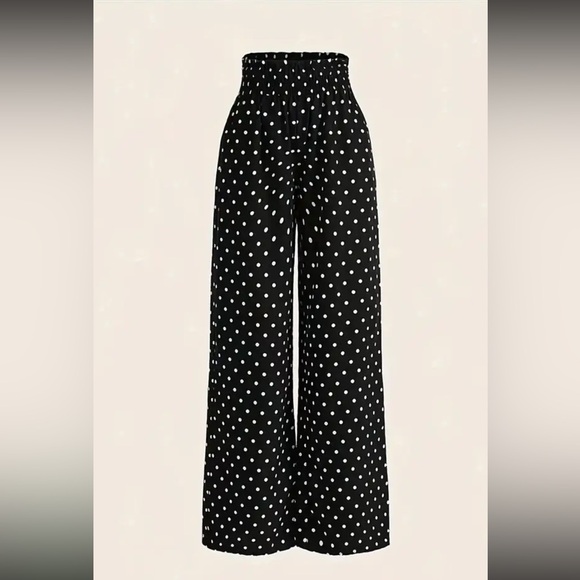 Pants - Women’s Black W/White Polka Dots High Waisted, Wide Leg Pants. Sizes M & L